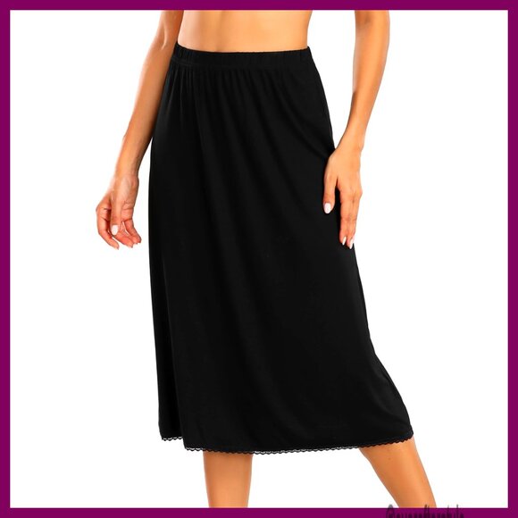 Long Half Slip Under Skirt with Lace Trim Elegant Minimal Chic Evening Wear - Picture 1 of 7